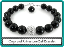 Onyx and Rhinestone Ball Bracelet