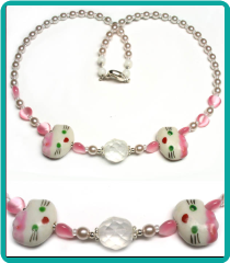 Girl's Pink Kitty Twins Necklace