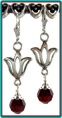 Sterling Silver Tulip Earrings with Siam Red Crystals