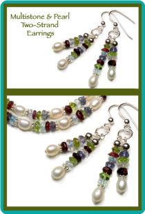 Multistone and Pearl Two-Strand Earrings
