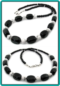 Jetstone Rectangles and Howlite Men's Bead Necklace