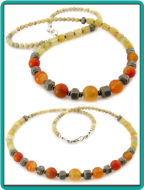 Orange Aventurine and Aragonite Handmade Men's Necklace