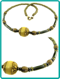 Nepalese Yellow Resin and Hematite Bead Necklace