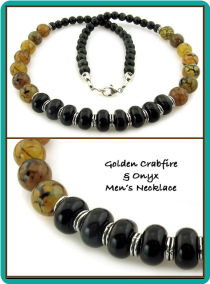 Golden Crabfire and Onyx Men's Bead Necklace