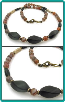 Onyx, Botswana Agate and Picture Jasper Mens Bead Necklace