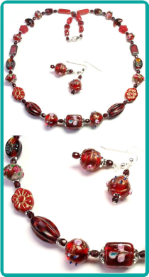 Red Collage Necklace 20"