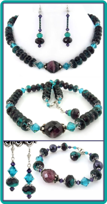 Purple and Teal Crystal Necklace Set