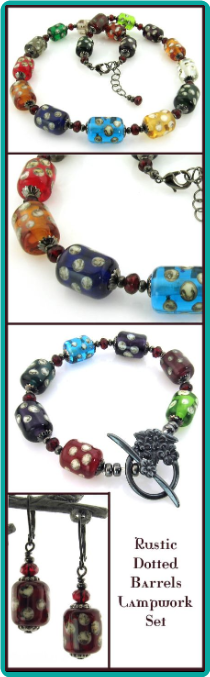 Rustic Dotted Barrels Lampwork Necklace Set Rustic Dotted Barrels Lampwork Necklace Set