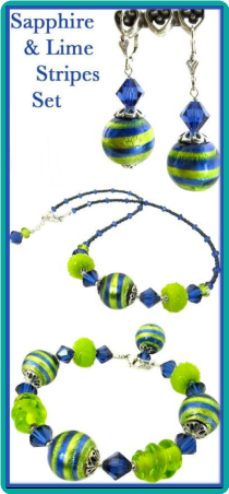 Sapphire and Lime Stripes Necklace Set