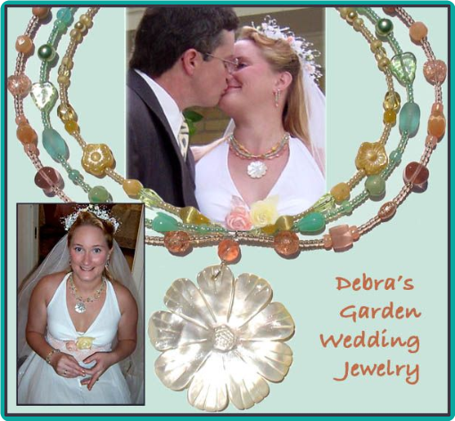 Pastel colors were used in this bride's custom-designed triple strand flower necklace