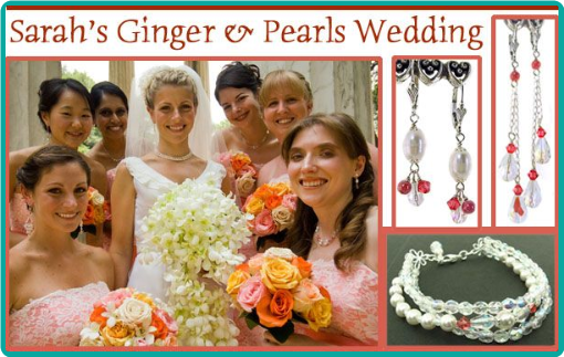 Ginger pink crystals and freshwater pearls combined to make customized bridesmaid jewelry