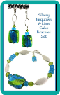 Silvery Turquoise and Lime Squares Bracelet and Earrings