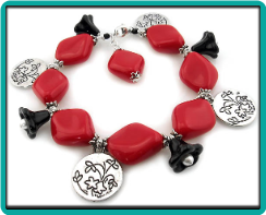 Fire-Engine Red and Black Jangly Charm Bracelet