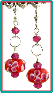 Tomato and Raspberry Floral Lampwork Earrings