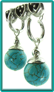 Turquoise Stones on Hoops Earrings