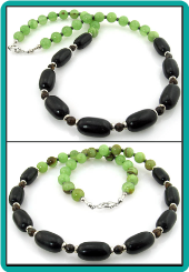 Onyx and Green Agate Men's Beaded Necklace