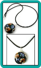 Floral Lampwork Pendant on Black Cord Necklace