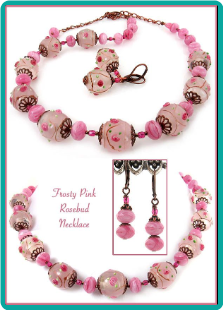 Frosty Pink Rosebud Lampwork Necklace
