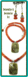 Serpentine and Red-Orange Aventurine Necklace &  Earrings